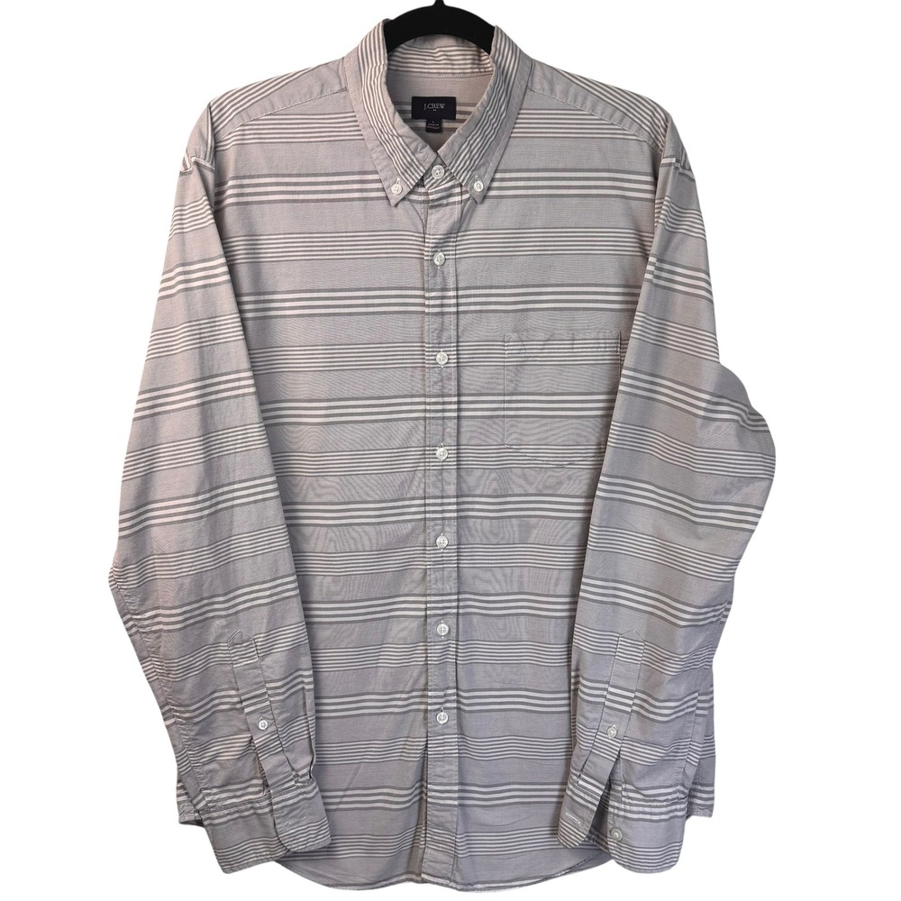 J Crew Shirt Mens Large Gray Striped Long Sleeve Button Down 100% Cotton Casual‎ - Picture 2 of 12